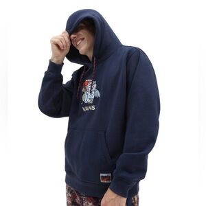 VANS Off The Wall Hoodie sz S Outdoor Club Embroidered Owl Navy Blue Sweatshirt